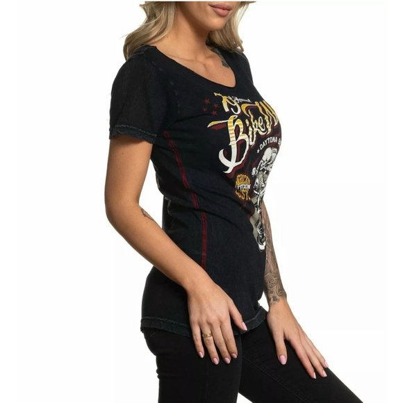 AFFLICTION Women's T-Shirt S/S DAYTONA 79 Tee Bike - Picture 6 of 12